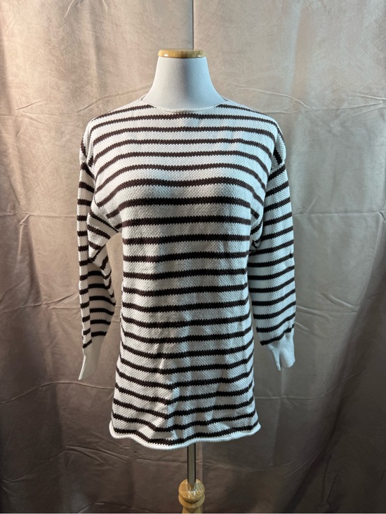 kirundo Tops - 57-Striped Long Sleeve Women’s Knit Top - White & Brown